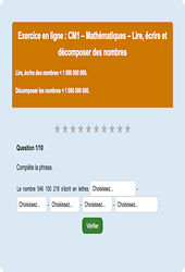 Lire / écrire / décomposer - Nombres entiers < 1 000 000 000 - Fiches  - Exercice en ligne : Primaire 4