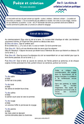 Poésie et création (Extrait de la bible) - Atelier de lecture : Primaire 6 - PDF à imprimer