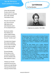 La tristesse (Alphonse de Lamartine) - Littérature : Secondaire 3 - PDF à imprimer
