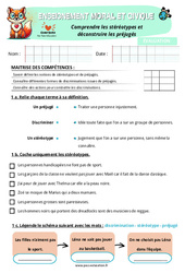 Comprendre les stéréotypes et déconstruire les préjugés - Examen Evaluation - EMC : Primaire 5 - PDF à imprimer