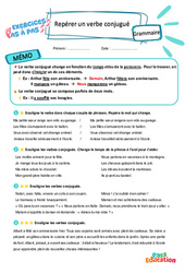 Repérer un verbe conjugué - Exercices Pas à Pas : Primaire 3 - PDF à imprimer