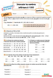Intercaler les nombres inférieurs à 1 000 - Exercices Pas à Pas : Primaire 3 - PDF à imprimer