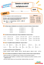 Connaître la table de multiplication par 4 - Exercices Pas à Pas : Primaire 3 - PDF à imprimer