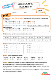 Ajouter 8, 9, 18, 19, 28, 29, 38 ou 39 - Exercices Pas à Pas : Primaire 3 - PDF à imprimer