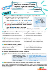 Transformer une phrase affirmative en phrase négative et inversement - Exercices Pas à Pas : Primaire 5 - PDF à imprimer