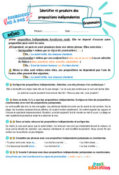 Identifier et produire des propositions indépendantes - Exercices Pas à Pas : Primaire 5 - PDF à imprimer