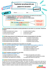 Transformer une phrase de la voix passive à la voix active - Exercices Pas à Pas : Primaire 5 - PDF à imprimer