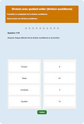 Division euclidienne - Fiches Exercice en ligne  - Fiches Mathématiques - Nombres et calculs : Primaire 6