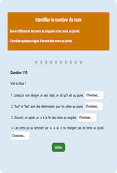 Identifier le nombre du nom - Fiches Exercice en ligne  - Fiches Français - Orthographe - Étude de la langue : Primaire 2