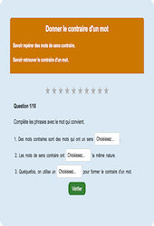 Contraire d’un mot - Fiches Exercice en ligne  - Fiches Français - Vocabulaire / Lexique - Étude de la langue : Primaire 2