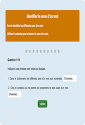 Identifier le sens d’un mot - Fiches Exercice en ligne  - Fiches Français - Vocabulaire / Lexique - Étude de la langue : Primaire 2