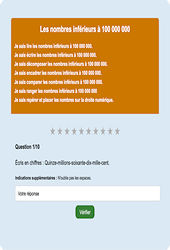 Nombres < 100 000 000 - Fiches Exercice en ligne  - Fiches Mathématiques - Numération : Primaire 4
