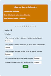 Chercher dans un dictionnaire - Fiches Exercice en ligne  - Fiches Français - Vocabulaire / Lexique - Étude de la langue : Primaire 2