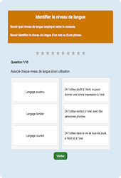 Identifier le niveau de langue - Fiches Exercice en ligne  - Fiches Français - Vocabulaire / Lexique - Étude de la langue : Primaire 2