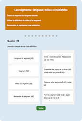 Segments, milieu et médiatrice - Fiches Exercice en ligne  - Fiches Mathématiques - Espace et géométrie : Primaire 6