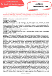 Antigone, Jean Anouilh - Littérature : Secondaire 3 - PDF à imprimer