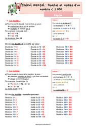 Doubles et moitiés d'un nombre inférieur à 1000 - Cours, Leçon : Primaire 4 - PDF à imprimer