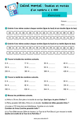Doubles et moitiés d'un nombre inférieur à 1000 - Exercices : Primaire 4 - PDF à imprimer