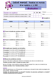 Doubles et moitiés d'un nombre inférieur à 1000 - Examen Evaluation : Primaire 4 - PDF à imprimer