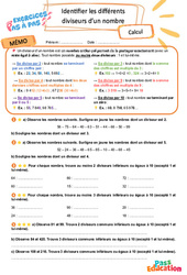 Identifier les différents diviseurs d’un nombre - Exercices Pas à Pas : Primaire 5 - PDF à imprimer