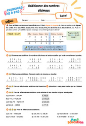 Additionner des nombres décimaux - Exercices Pas à Pas : Primaire 5 - PDF à imprimer