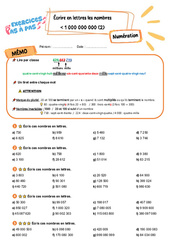 Écrire en lettres les nombres inférieurs à 1 000 000 000 (2) - Exercices Pas à Pas : Primaire 5 - PDF à imprimer