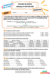 Intercaler les nombres inférieurs à 1 000 000 000 - Exercices Pas à Pas : Primaire 5 - PDF à imprimer