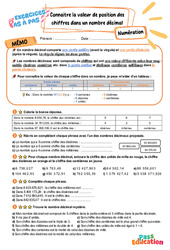 Connaitre la valeur de position des chiffres dans un nombre décimal - Exercices Pas à Pas : Primaire 5 - PDF à imprimer
