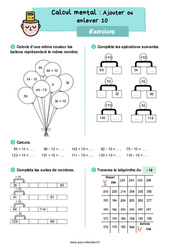 Ajouter ou enlever 10 - Exercices : Primaire 2 - PDF à imprimer
