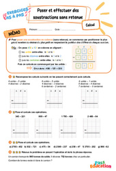 Poser et effectuer des soustractions sans retenue en colonne - Exercices Pas à Pas : Primaire 3 - PDF à imprimer