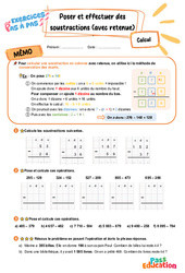 Poser et effectuer des soustractions (avec retenue) en colonne - Exercices Pas à Pas : Primaire 3 - PDF à imprimer