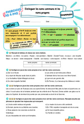 Distinguer les noms communs et les noms propres - Exercices Pas à Pas : Primaire 3 - PDF à imprimer