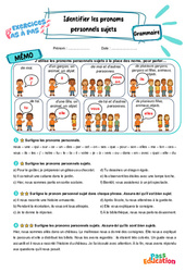 Identifier les pronoms personnels sujets - Exercices Pas à Pas : Primaire 3 - PDF à imprimer