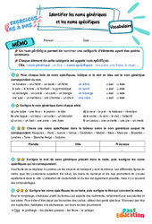 Identifier les noms génériques et les noms spécifiques - Exercices Pas à Pas : Primaire 5 - PDF à imprimer