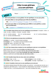 Utiliser les noms génériques et les noms spécifiques - Exercices Pas à Pas : Primaire 5 - PDF à imprimer