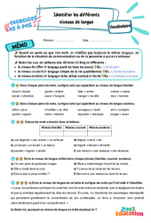 Identifier les différents niveaux de langue - Exercices Pas à Pas : Primaire 5 - PDF à imprimer