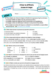 Utiliser les différents niveaux de langue - Exercices Pas à Pas : Primaire 5 - PDF à imprimer