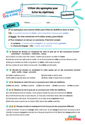 Utiliser des synonymes pour éviter les répétitions - Exercices Pas à Pas : Primaire 5 - PDF à imprimer