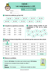 Les compléments à 100 - Exercices : Primaire 2 - PDF à imprimer