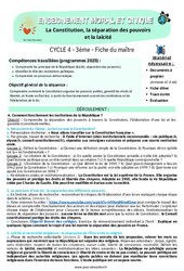 La Constitution, la séparation des pouvoirs et la laïcité - Séquence complète EMC + Questions de préparation au brevet : Secondaire 3 - PDF à imprimer