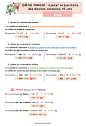 Ajouter ou soustraire des dizaines, centaines, milliers - Cours, Leçon : Primaire 4 - PDF gratuit à imprimer