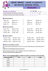 Ajouter ou soustraire des dizaines, centaines, milliers - Examen Evaluation : Primaire 4 - PDF à imprimer