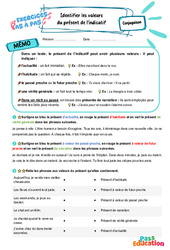Identifier les valeurs du présent de l'indicatif - Exercices Pas à Pas : Secondaire 1 - PDF à imprimer