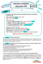 Reconnaître le complément d’objet direct (COD) - Exercices Pas à Pas : Secondaire 1 - PDF à imprimer