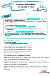 Reconnaitre un complément circonstanciel de moyen - Exercices Pas à Pas : Secondaire 1 - PDF à imprimer