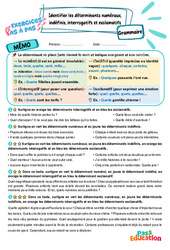 Identifier les déterminants numéraux, indéfinis, interrogatifs et exclamatifs - Exercices Pas à Pas : Secondaire 1 - PDF à imprimer
