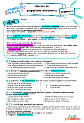 Identifier des propositions subordonnées - Exercices Pas à Pas : Primaire 6 - PDF à imprimer