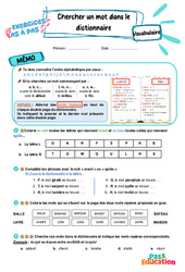 Chercher un mot dans le dictionnaire - Exercices Pas à Pas : Primaire 3 - PDF à imprimer