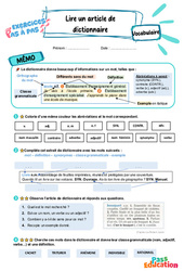 Lire un article de dictionnaire - Exercices Pas à Pas : Primaire 3 - PDF à imprimer