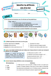 Identifier les différents sens d’un mot - Exercices Pas à Pas : Primaire 3 - PDF à imprimer